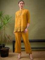 Mustard Yellow Embroidered Shirt With Palazzos Co-Ords