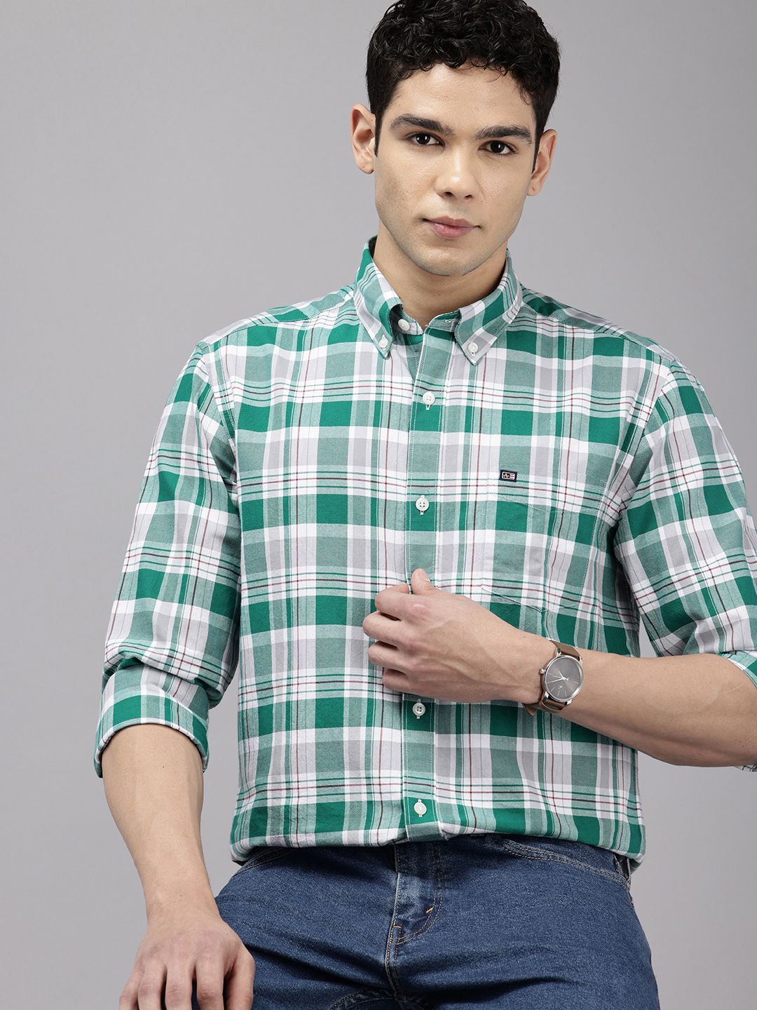 2d65fdb9-e355-4578-b86d-35ff257a7a461737351759673-Arrow-Men-Shirts-8091737351759089-1.jpg Pure Cotton Manhattan Slim Fit Opaque Checked Casual Shirt - Image 1