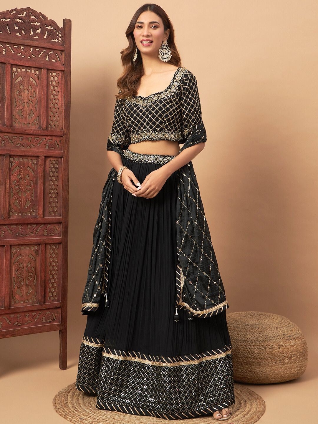 5aff6826-075b-453b-9ee0-a8fddd5c6d5d1734679587063LehengaCholi1.jpg Mirror Embellished Flared Lehenga With Choli & Dupatta - Image 1