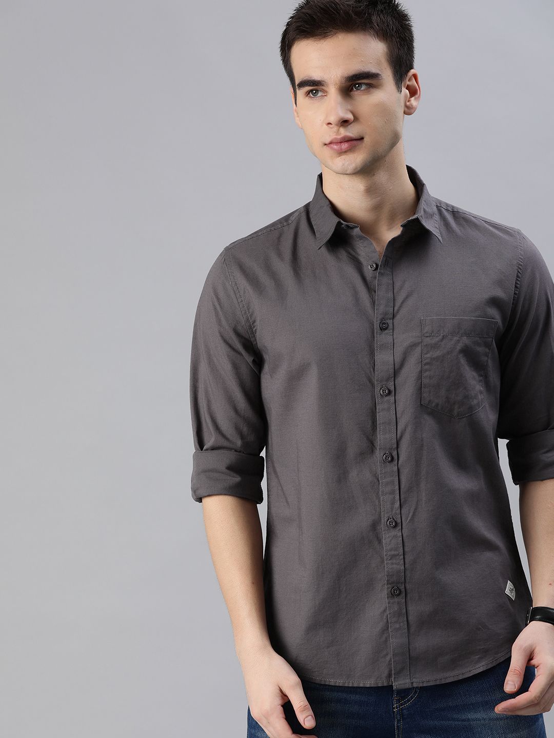 5ca3bffc-d33b-4c65-b29e-42beab13930c1739940686503-Roadster-Men-Charcoal-Regular-Fit-Solid-Casual-Shirt-9621739-1.jpg Roadster Men Charcoal Regular Fit Solid Casual Shirt - Image 1