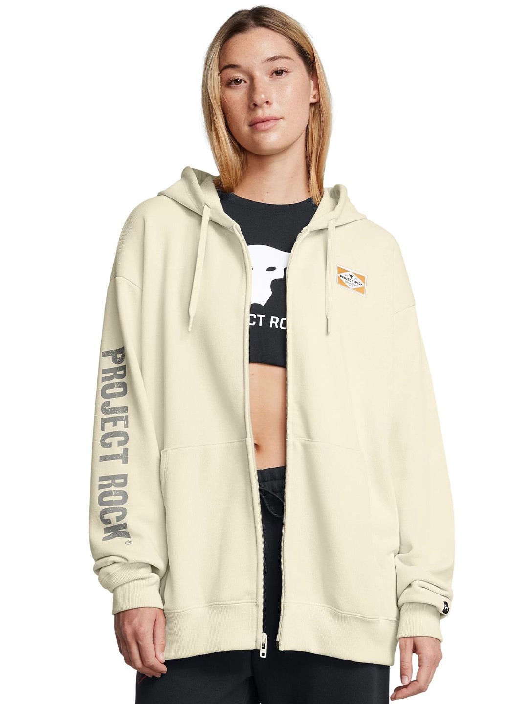 7JP2tVvF_c6a1030b9d2544b3a27b6672ac5c6353.jpg UNDER ARMOUR Project Rock Printed Full Zip Hoodie - Image 1