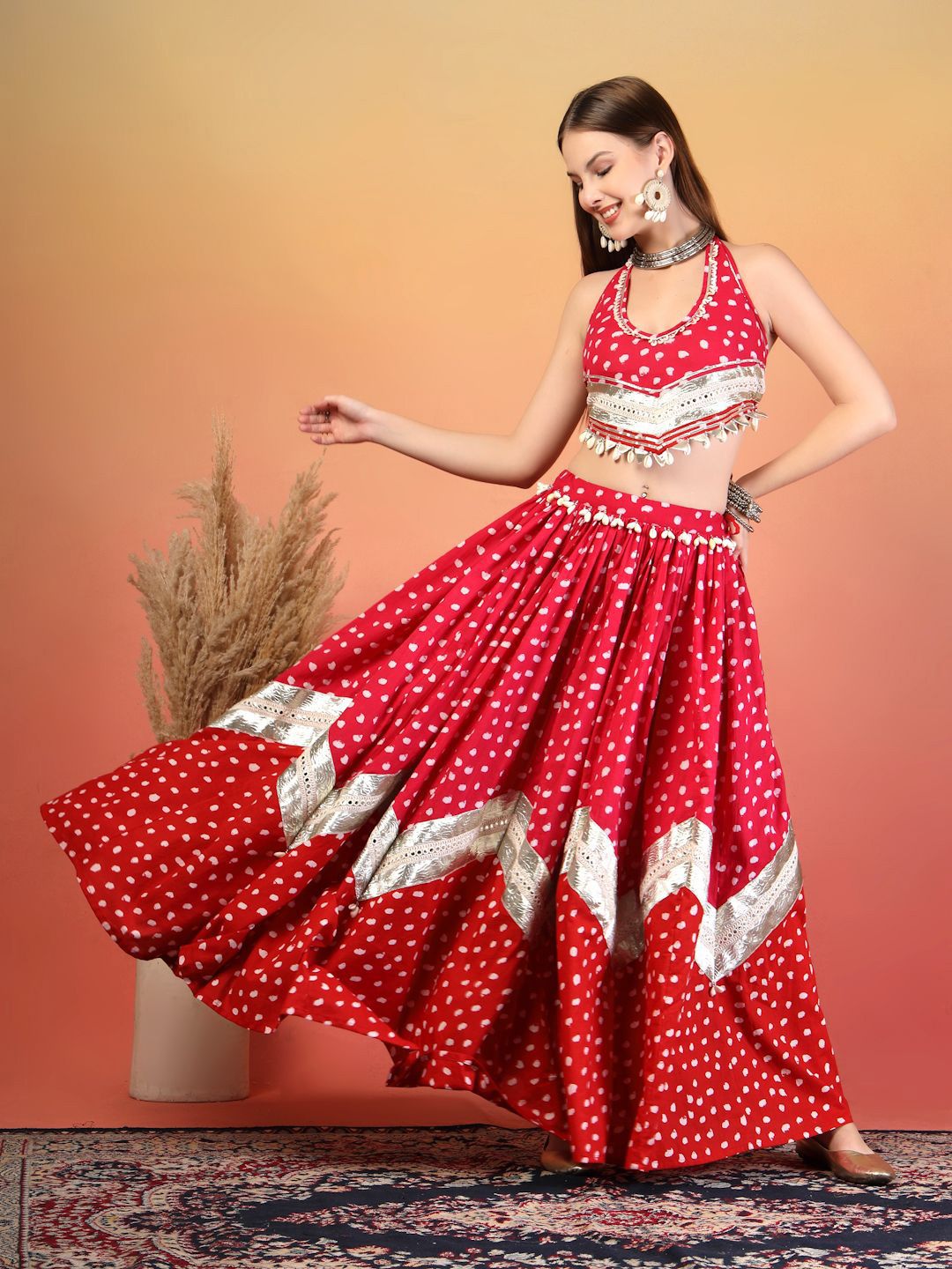 GeWoYHA3_d4d41402b38d44929a6fc60b8742c442.jpg Printed Gotta Patti Ready to Wear Lehenga With Choli - Image 1
