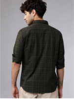 Olive Green & Black Slim Fit Checked Casual Shirt - Image 2