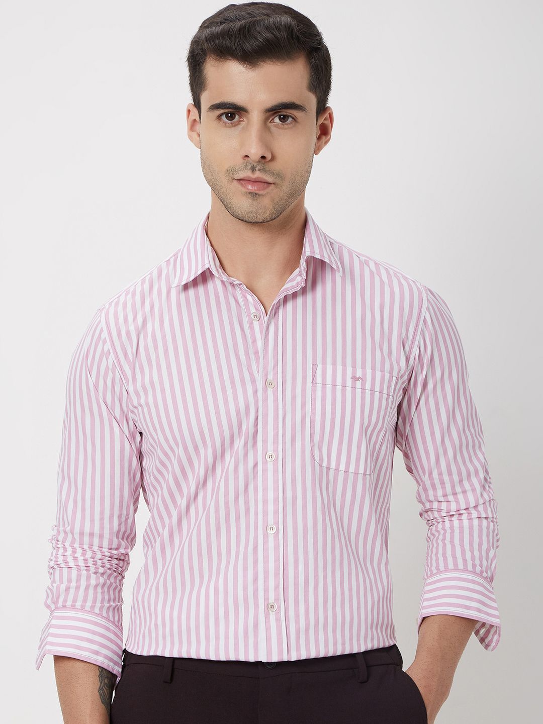 a60d9a75-e343-4565-97a6-14697b5f67301718195801723-Mufti-Slim-Fit-Striped-Pure-Cotton-Casual-Shirt-249171819580-1.jpg Mufti Slim Fit Striped Pure Cotton Casual Shirt - Image 1