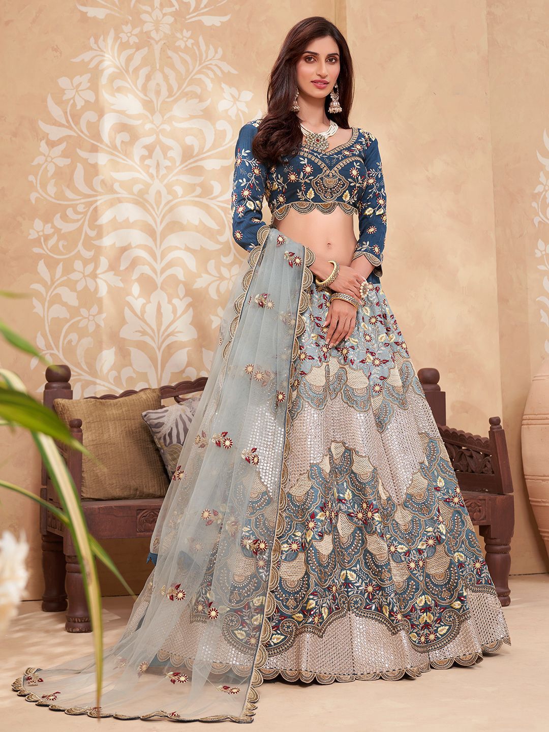 ab1d79e6-ac6b-49f9-a6cc-18b483babf2e1734697818758ALIZEHSemi-StitchedLehengaUnstitchedBlouseWithDupatta1.jpg Shaded Blue Silk Lehnega Choli With Duptta - Image 1