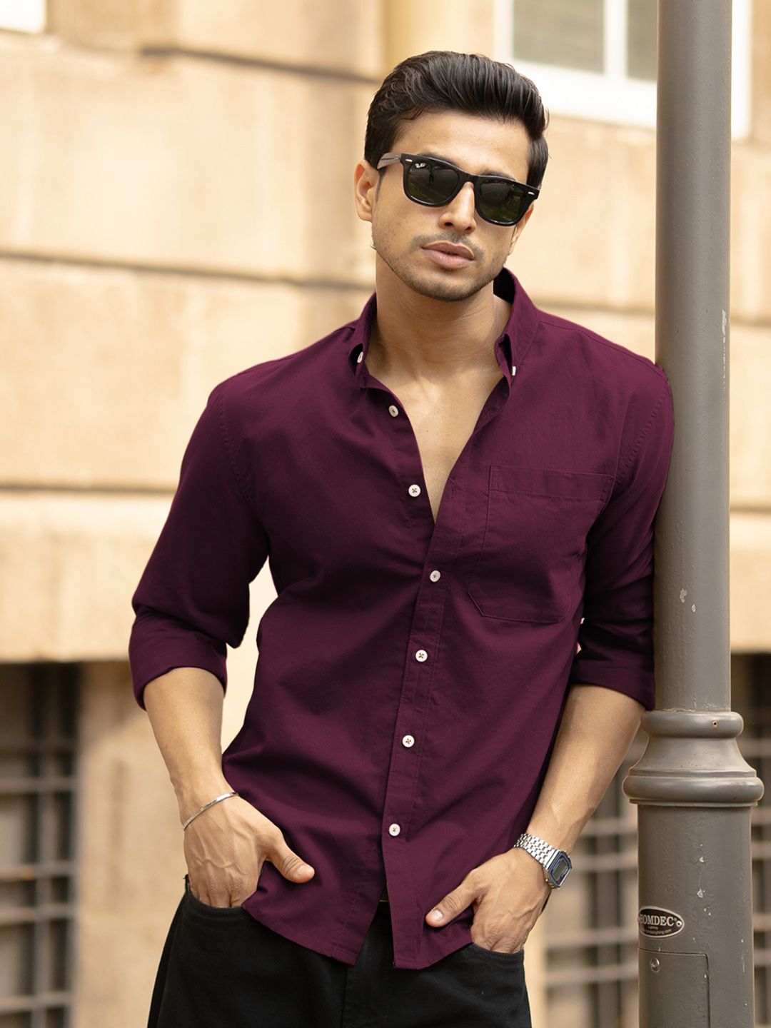brprj0ih_6df43ae8a1814d078b3a9d742dab3ba1.jpg Powerlook Men Button-Down Collar Solid Cotton Casual Shirt - Image 1