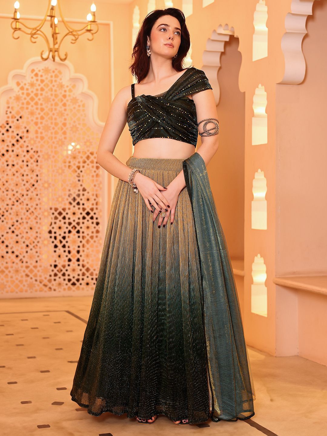 f078bdfd-5100-4e6c-9125-d0922a7b15e81732280832486-PURVAJA-Embellished-Sequinned-Ready-to-Wear-Lehenga-Unstitc-1.jpg Embellished Sequinned Ready to Wear Lehenga & Unstitched Blouse With Dupatta - Image 1