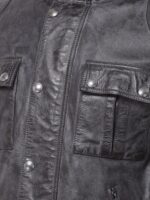 Men Black Leather Water Resistant Longline Bomber with Patchwork Jacket - Image 3
