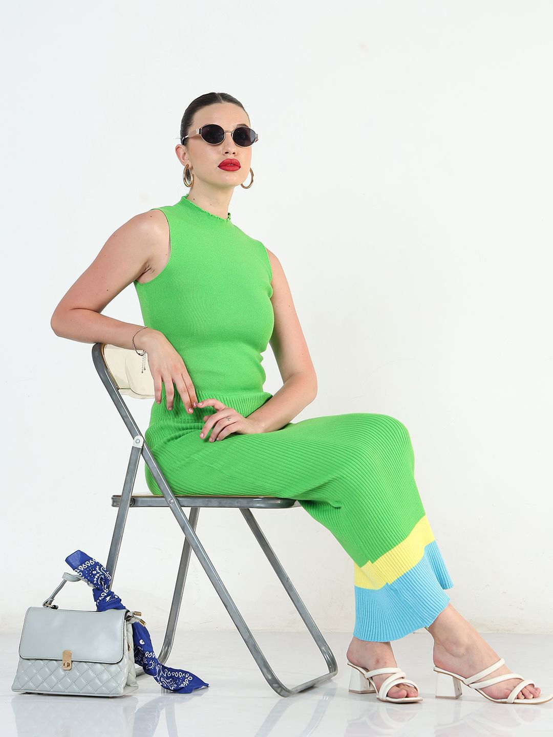 fOXmN8jb_5df155a1278d44089baee63ce054f2e1.jpg Colourblocked High Neck Ribbed Bodycon Maxi Dress - Image 1