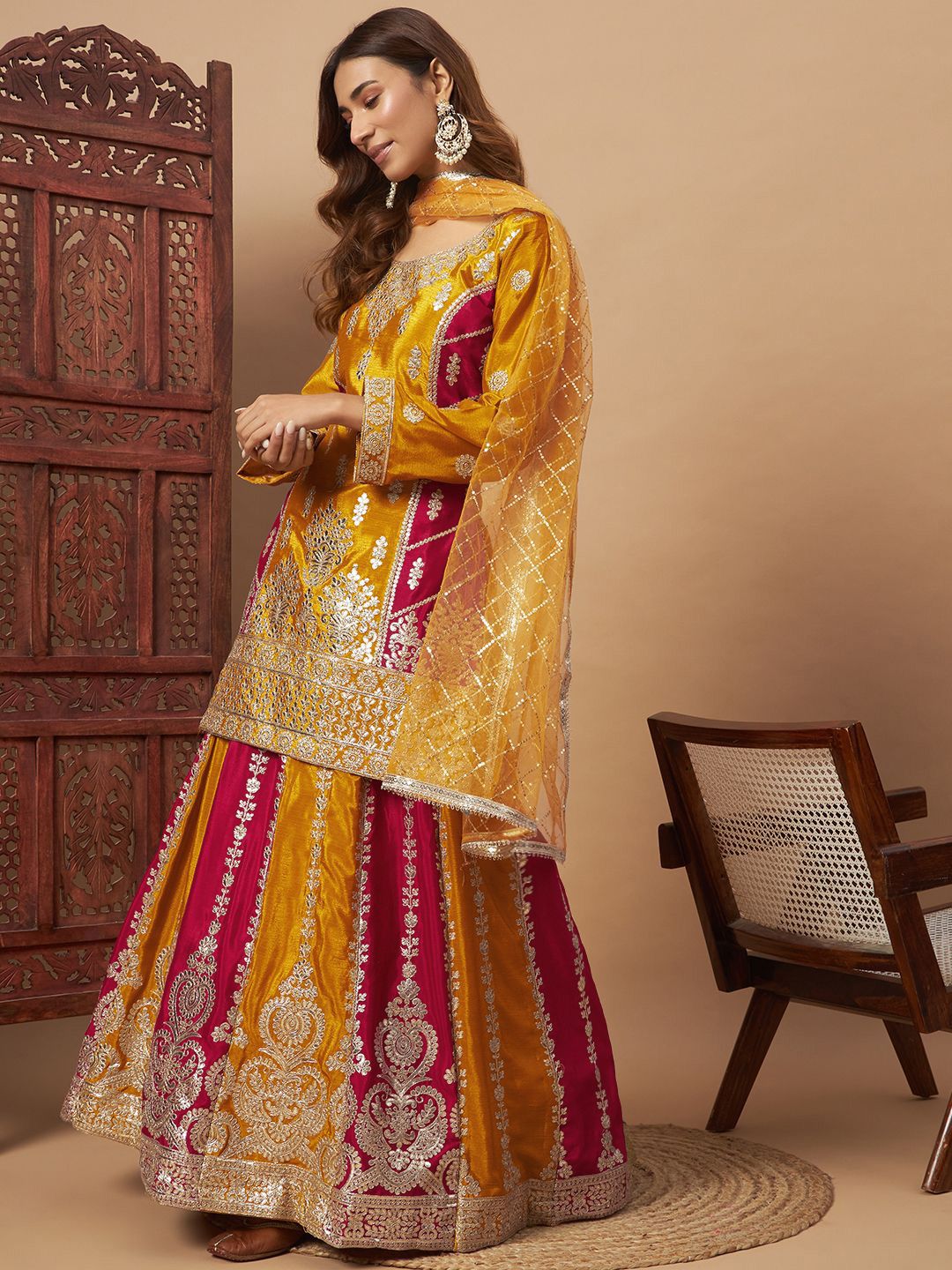 gV8JSGY9_c21f7d28f9024040879796ca28473c4a.jpg Embroidered Lehenga With Kurta & Dupatta - Image 1